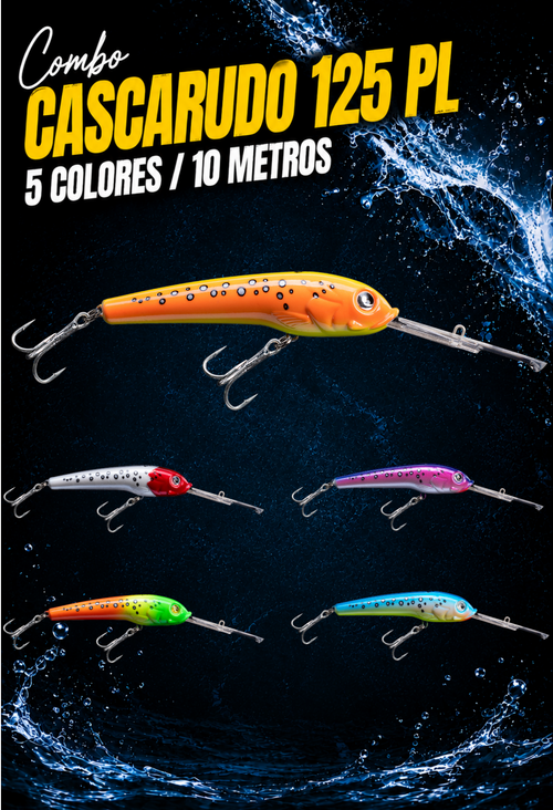 Combo x5 Cascarudo 125 Paleta Larga - 10 m - Trolling
