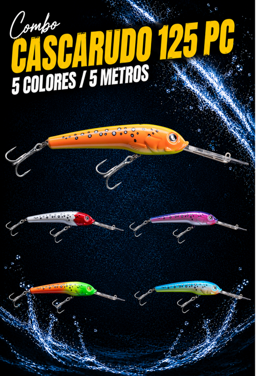 Combo x5 Cascarudo 125 Paleta Corta - 5 m - Trolling/Baitcasting