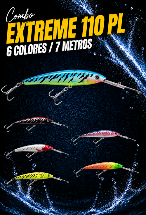Combo x6 Extreme 110 Paleta Larga - 7 m - Trolling