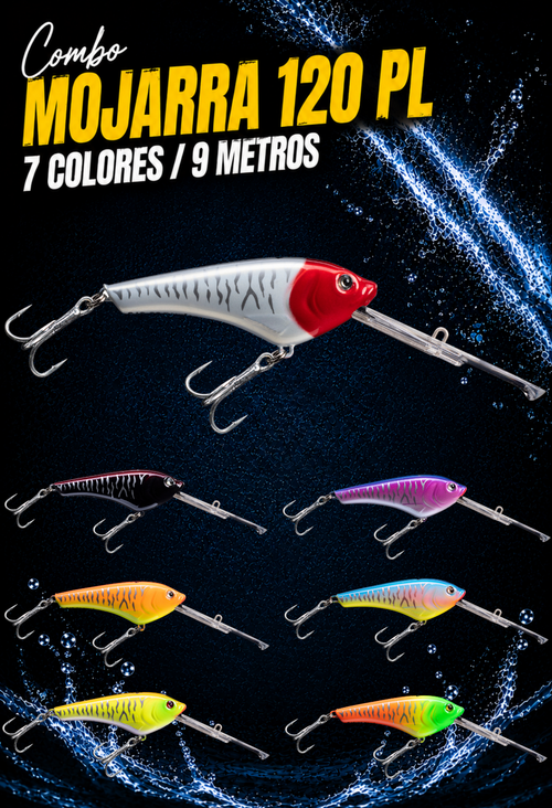 Combo x7 Mojarra 120 Paleta Larga - 9 m - Trolling