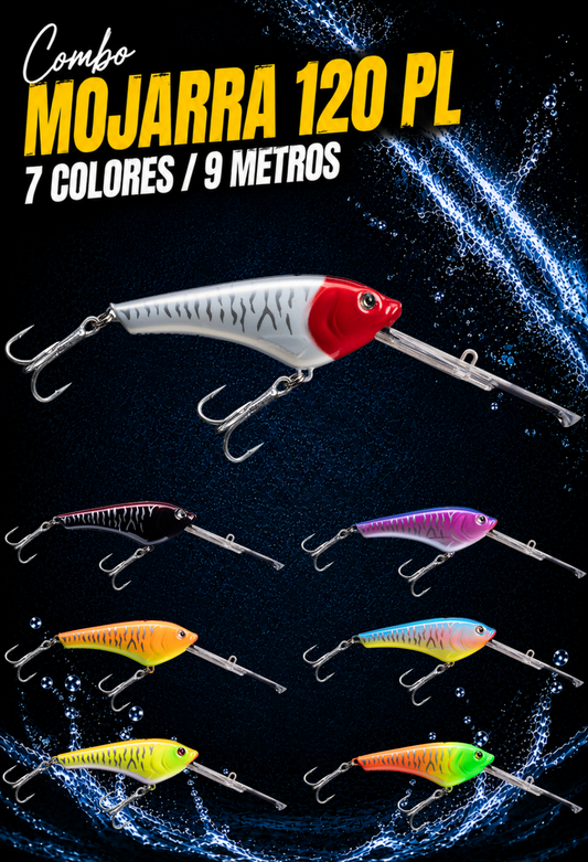 Combo x7 Mojarra 120 Paleta Larga - 9 m - Trolling